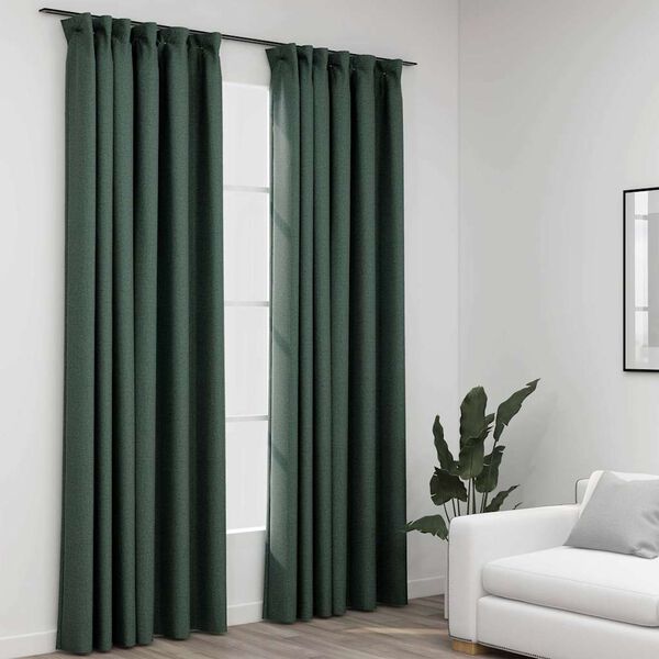 vidaXL Linen-Look Blackout Curtains with Hooks 2 pcs Green 140x245 cm