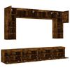 vidaXL 8 Piece TV Wall Cabinet Set with LED Lights Smoked Oak