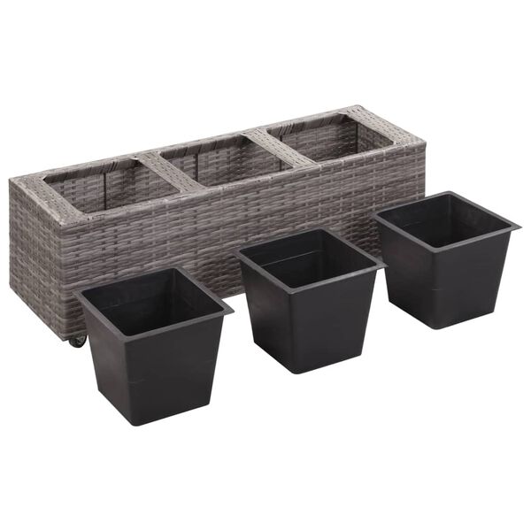 vidaXL Garden Raised Bed with 3 Pots 100x30x36 cm Poly Rattan Grey