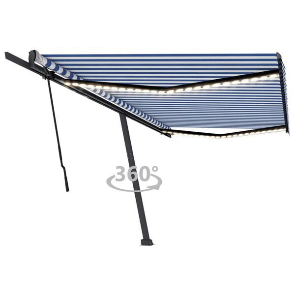 vidaXL Manual Retractable Awning with LED 500x300 cm Blue and White