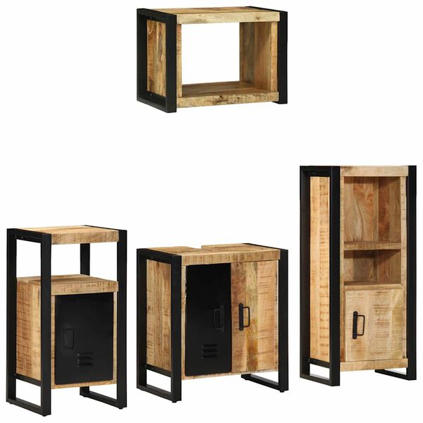 vidaXL Bathroom Furniture Set 4 pcs Brown and Black Solid Mango Wood