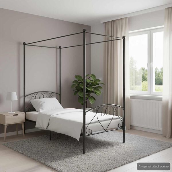 vidaXL Canopy Bed Frame without Mattress Grey Metal 120x200 cm