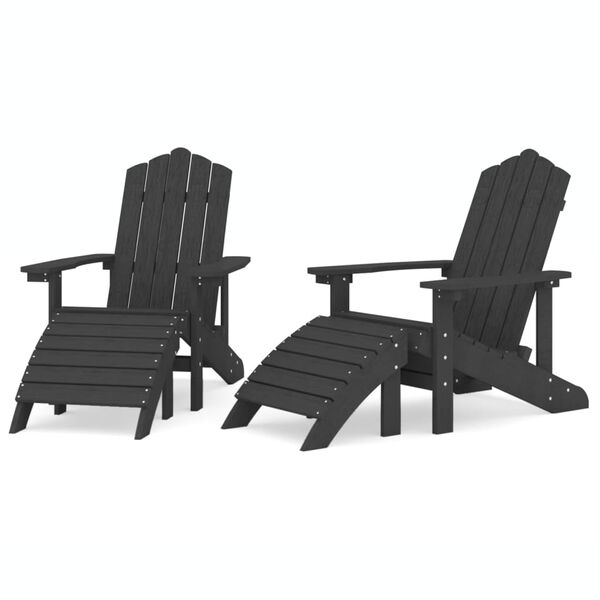 vidaXL Garden Adirondack Chairs 2 pcs with Footstools HDPE Anthracite