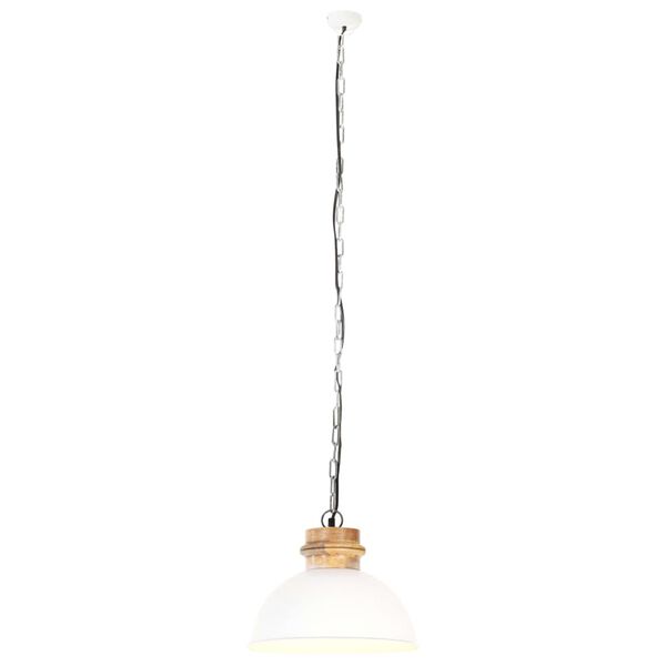 vidaXL Industrial Hanging Lamp White Round 32 cm E27 Solid Mango Wood