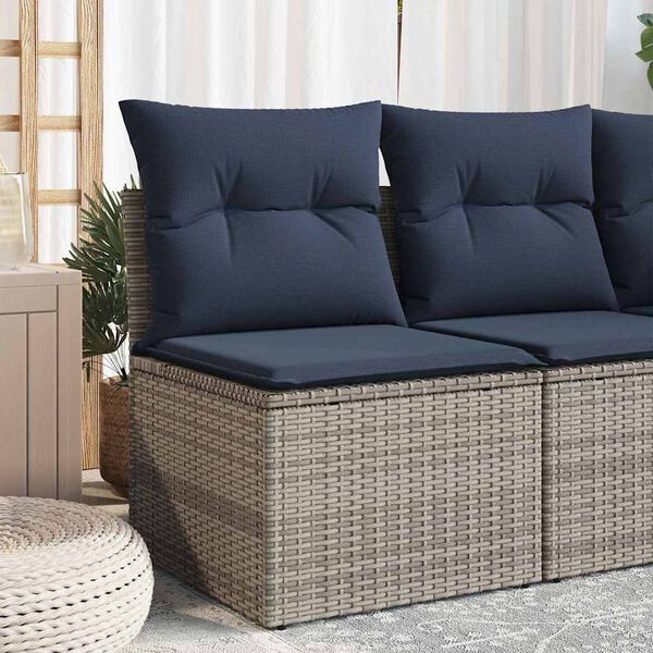 vidaXL Garden Sofa with Cushion 3 pcs Grey Poly rattan