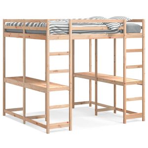 vidaXL Loft Bed with Desk and Ladder 180x200 cm Super King Solid Wood Pine
