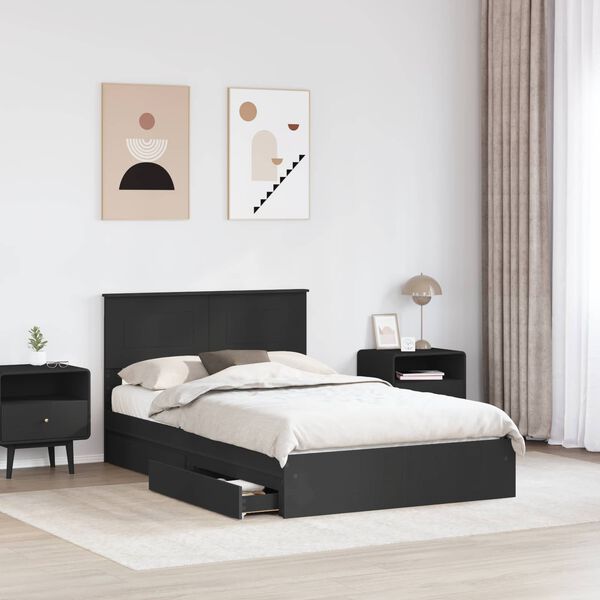 vidaXL Storage Bed with Headboard Black 135 x 190 cm Engineered Wood