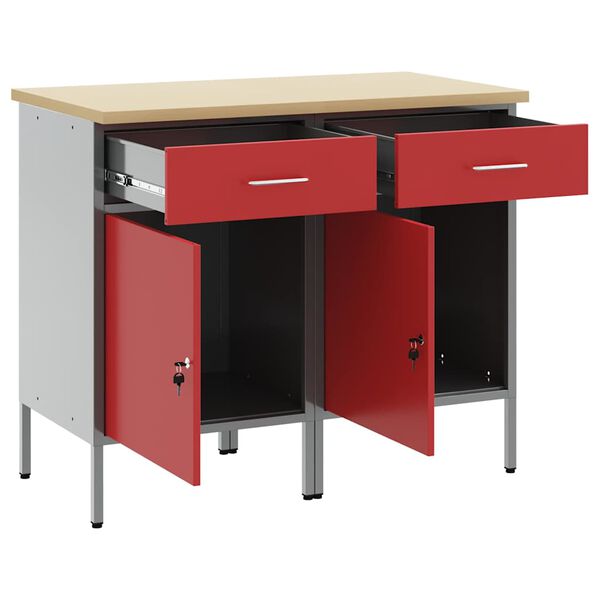 vidaXL Work Cabinet with Drawer 2 pcs Red and Grey 100 x 55 x 85 cm