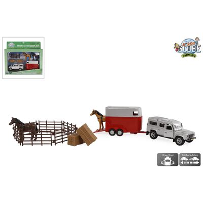Kids Globe Land Rover with Horse Trailer and Accessories Pull Back 26 cm