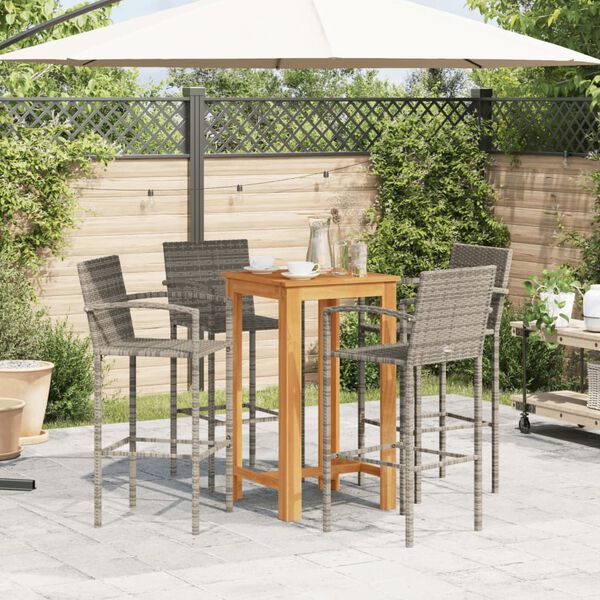 vidaXL 5 Piece Garden Bar Set Grey Solid Wood Acacia and Poly Rattan