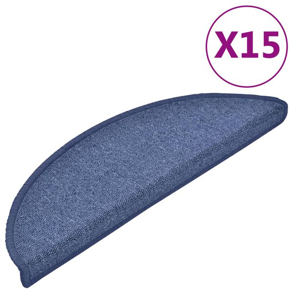 vidaXL Stair Mats 15 pcs 56x17x3 cm Blue Half Round
