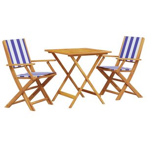 vidaXL 3 Piece Bistro Set Blue and White Fabric and Solid Wood