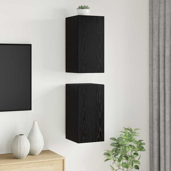 vidaXL Wall TV Cabinet Wall-mounted 2 pcs Black Oak 30.5 x 30 x 60 cm