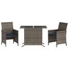 vidaXL 3 Piece Bistro Set with Cushions Grey Poly Rattan