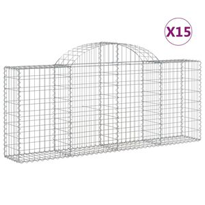 vidaXL Arched Gabion Baskets 15 pcs 200x30x80/100 cm Galvanised Iron