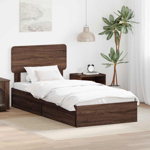 vidaXL Storage Bed with Drawer Brown Oak 90 x 190 cm Engineered Wood