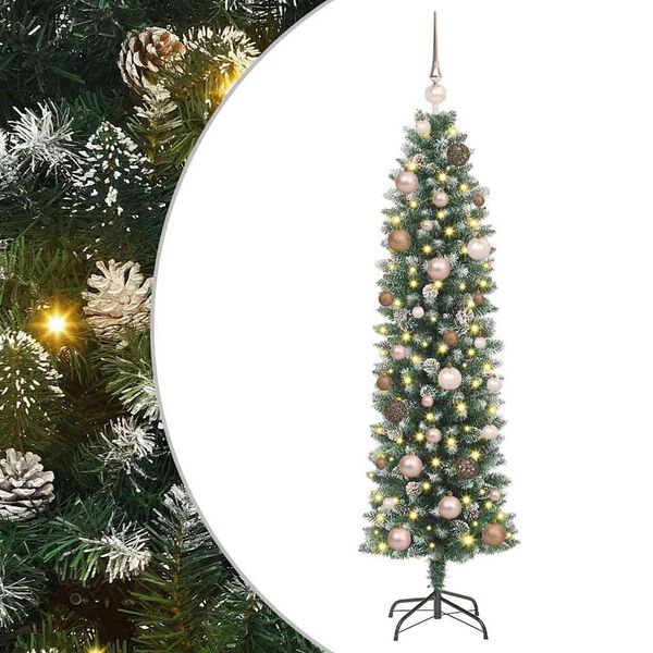 vidaXL Artificial Slim Christmas Tree Green and White 150 cm