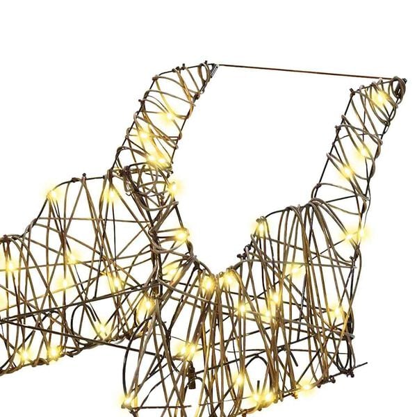 vidaXL Reindeer Pull Sleigh Warm White 52.5 x 28 x 32.5 cm Rattan