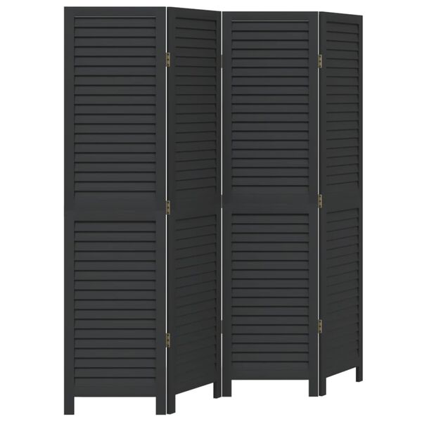 vidaXL Room Divider 4 Panels Black Solid Wood Paulownia