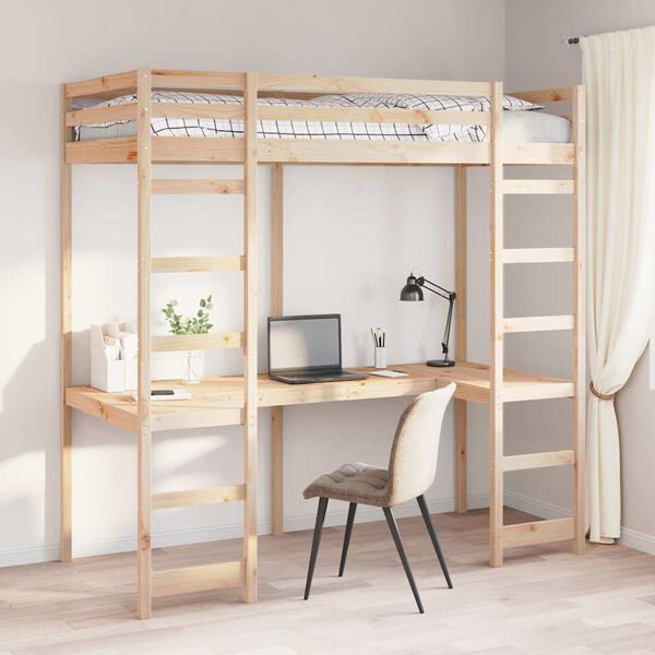 vidaXL Loft Bed Frame Natural 75 x 190 cm Solid Pine Wood