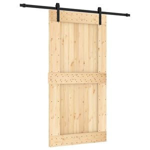 vidaXL Sliding Door Natural and Black 100 x 210 cm Solid Pine Wood