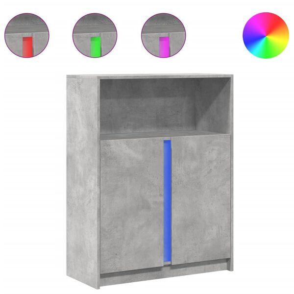 vidaXL Sideboard with LED Concrete Grey 77x34x100 cm Engineered Wood