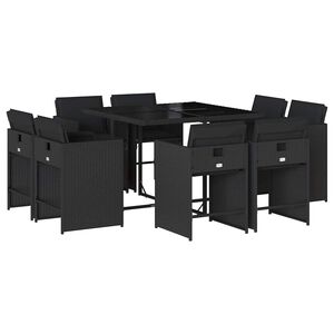 vidaXL Garden Dining Set | Black | Poly Rattan | 8-Seater | Foldable
