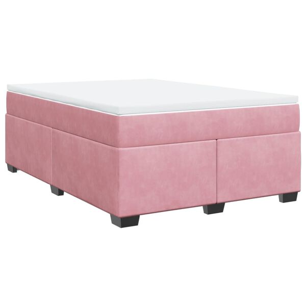 vidaXL Box Spring Bed with Mattress Pink 140x200 cm Velvet