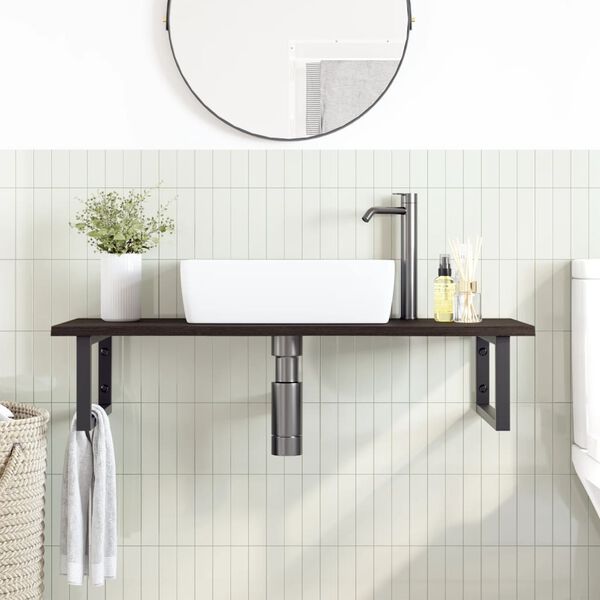 vidaXL Basin Shelf Wall Mounted Steel and Solid Wood Oak