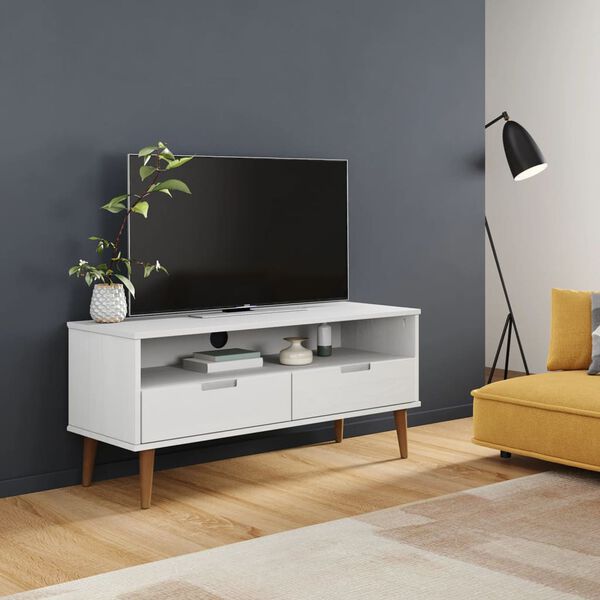 vidaXL TV Cabinet MOLDE White 106x40x49 cm Solid Wood Pine