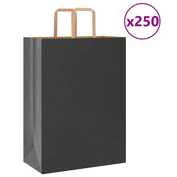 vidaXL Paper Bags 250 pcs with Handles Black 32x17x44 cm