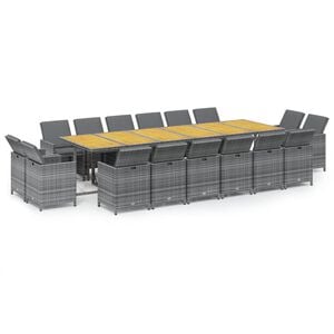 vidaXL 17 Piece Garden Dining Set with Cushions Poly Rattan Grey