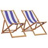 vidaXL Folding Beach Chairs 2 pcs Blue and White Fabric and Solid Wood