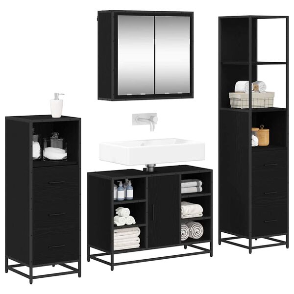 vidaXL Bathroom Furniture Set 4 pcs Black Oak Engineered Wood