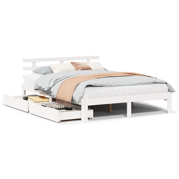 vidaXL Bed Frame with Drawers without Mattress White 140x190 cm