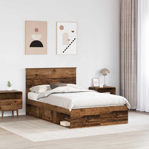 vidaXL Bed Frame with Headboard Old Wood 120 x 190 cm Solid Pine Wood