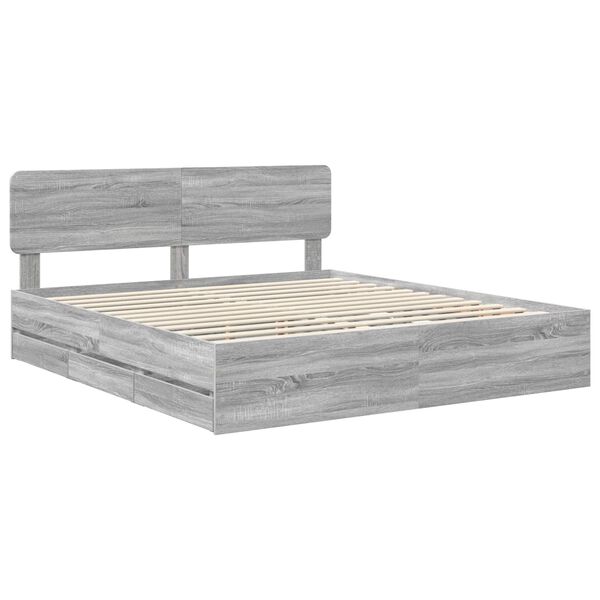 vidaXL Bed Frame with Drawer Grey Sonoma 200 x 200 cm Engineered Wood