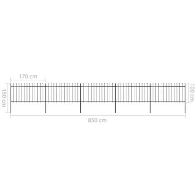 vidaXL Garden Fence with Spear Top Steel 8.5x1 m Black
