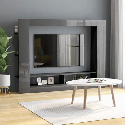vidaXL TV Cabinet High Gloss Grey 152x22x113 cm Engineered Wood