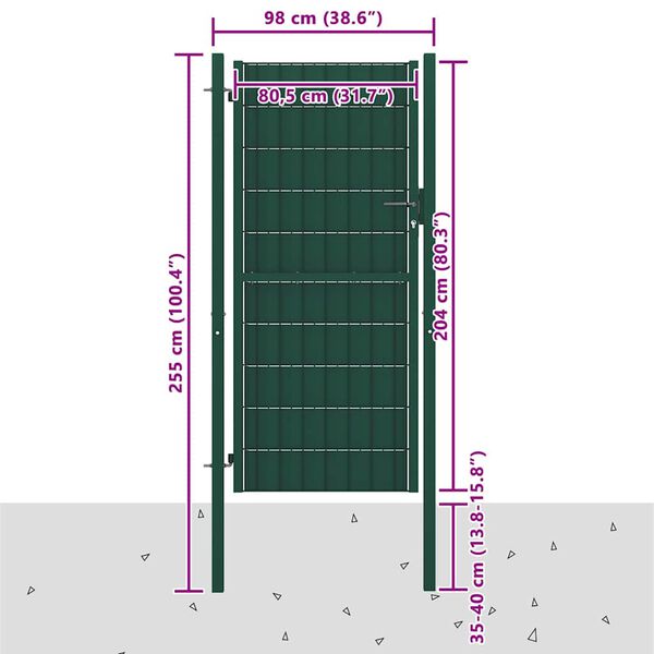 vidaXL Fence Gate PVC and Steel 100x204 cm Green