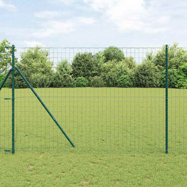 vidaXL Fence with Post Green 1.5 x 10 m Steel