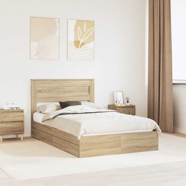 vidaXL Storage Bed with Drawer Sonoma Oak 135 x 190 cm Engineered Wood