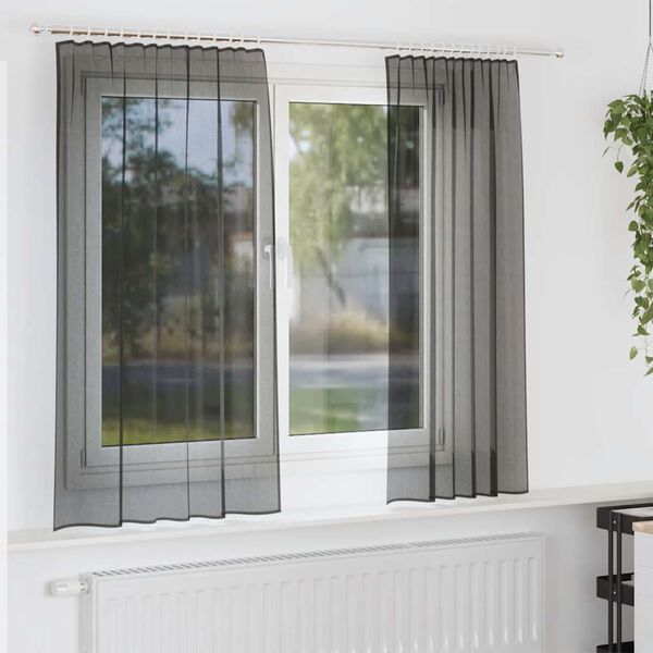 vidaXL Voile Curtains with Rod Pockets 2 pcs Black