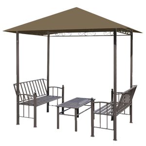 vidaXL Garden Pavilion with Table and Benches 2.5x1.5x2.4 m Taupe 180 g/m&sup2;