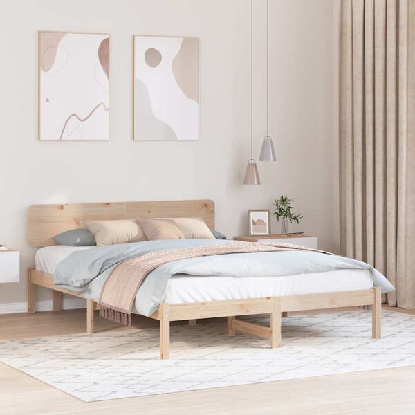 vidaXL Bed Frame with Headboard Natural 150 x 200 cm Solid Pine Wood