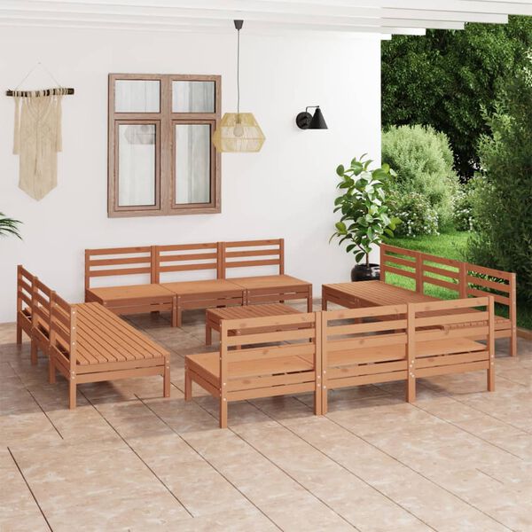 vidaXL 13 Piece Garden Lounge Set Honey Brown Solid Pinewood