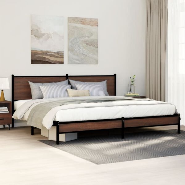 vidaXL Metal Bed Frame without Mattress Brown Oak 193x203 cm