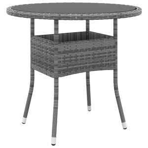 vidaXL Garden Table &Oslash;80x75 cm Tempered Glass and Poly Rattan Grey