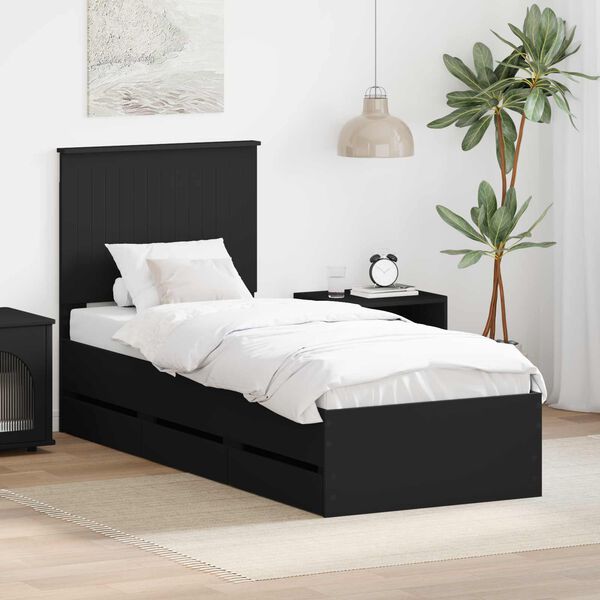 vidaXL Bed Frame with Drawer Black 90 x 190 cm Engineer Wood
