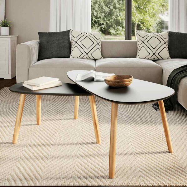vidaXL Coffee Table Set 2 Pieces Solid Pinewood Black
